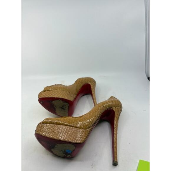 Christian Louboutin Python Pumps Platform Peep Toe Leather Tan Womens Size 36 - Picture 8 of 10